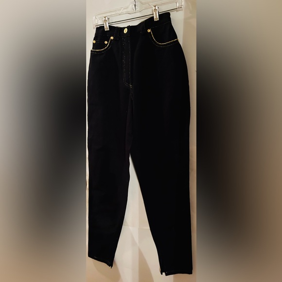 New Versus Versace Black Stretch Jeans Gold Piping size 28/42 Small made Italy - Picture 11 of 16